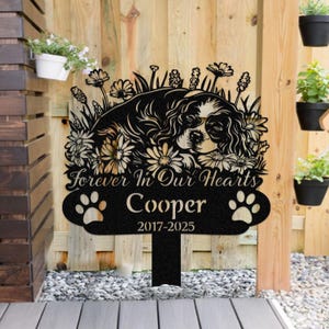 Sleeping Cavalier King Charles Spaniel Memorial Stake – Personalized Dog Grave Marker with Name & Years – Pet Loss Garden Tribute Gift
