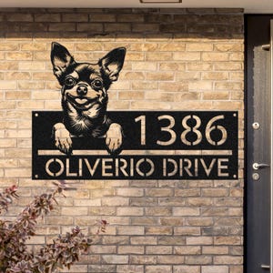 Personalized Chihuahua Address Sign, Custom Dog House Number Plaque, Metal Street Name Sign, Outdoor Wall Art for Home