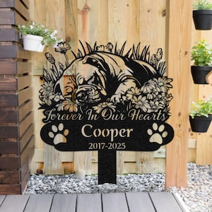Personalized Sleeping American Bully Dog on Wildflowers Grave Marker, Metal Pet Memorial Memorial Garden Stake, Dog Loss Gift