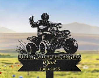 Lápida conmemorativa personalizada para cuatrimoto, estaca de homenaje a la cuatrimoto "Ride With The Angels", letrero personalizado conmemorativo para motociclistas todoterreno