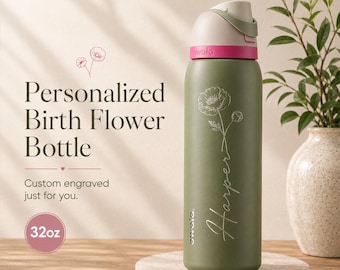 Custom Owala Birth Flower Bottle, Personalized Name Owala 32oz Water Bottle, Floral Engraved Gift for Her, Birthday Gift for Women