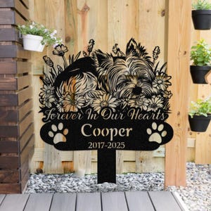 Custom Sleeping Yorkshire Terrier on Wildflowers Metal Sign, Personalized Yorkie Memorial Stake, Dog Loss Gift, Pet Grave Marker