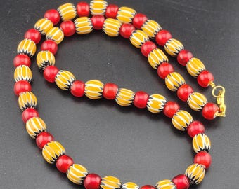 Perles Anciennes En Verre Style Vénitien / Africain - Motif Chevron, Multicolore, Artisanales, Occasion