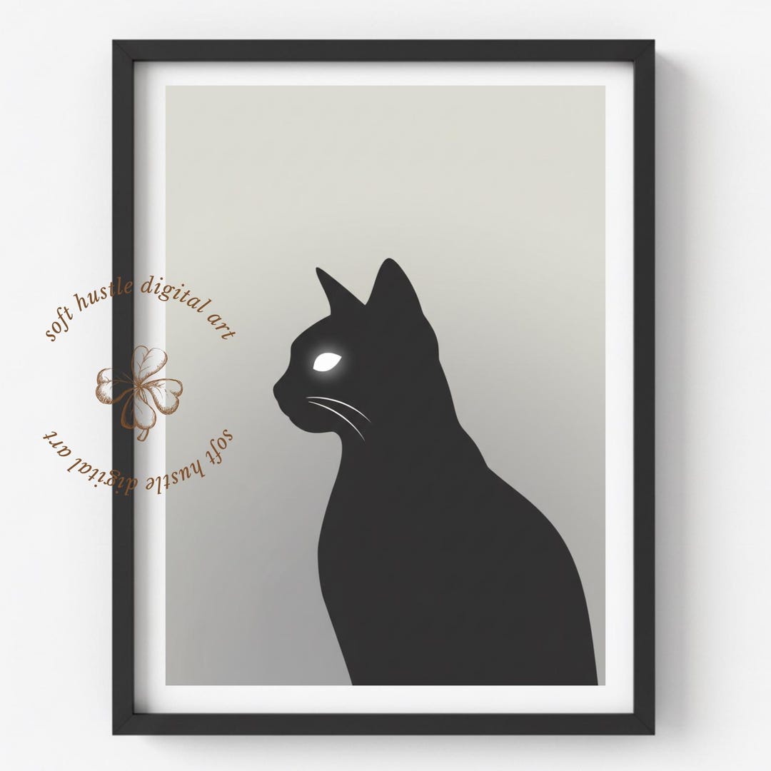 Minimalist Black Cat Wall Art Printable | Modern Cat Silhouette Art ...