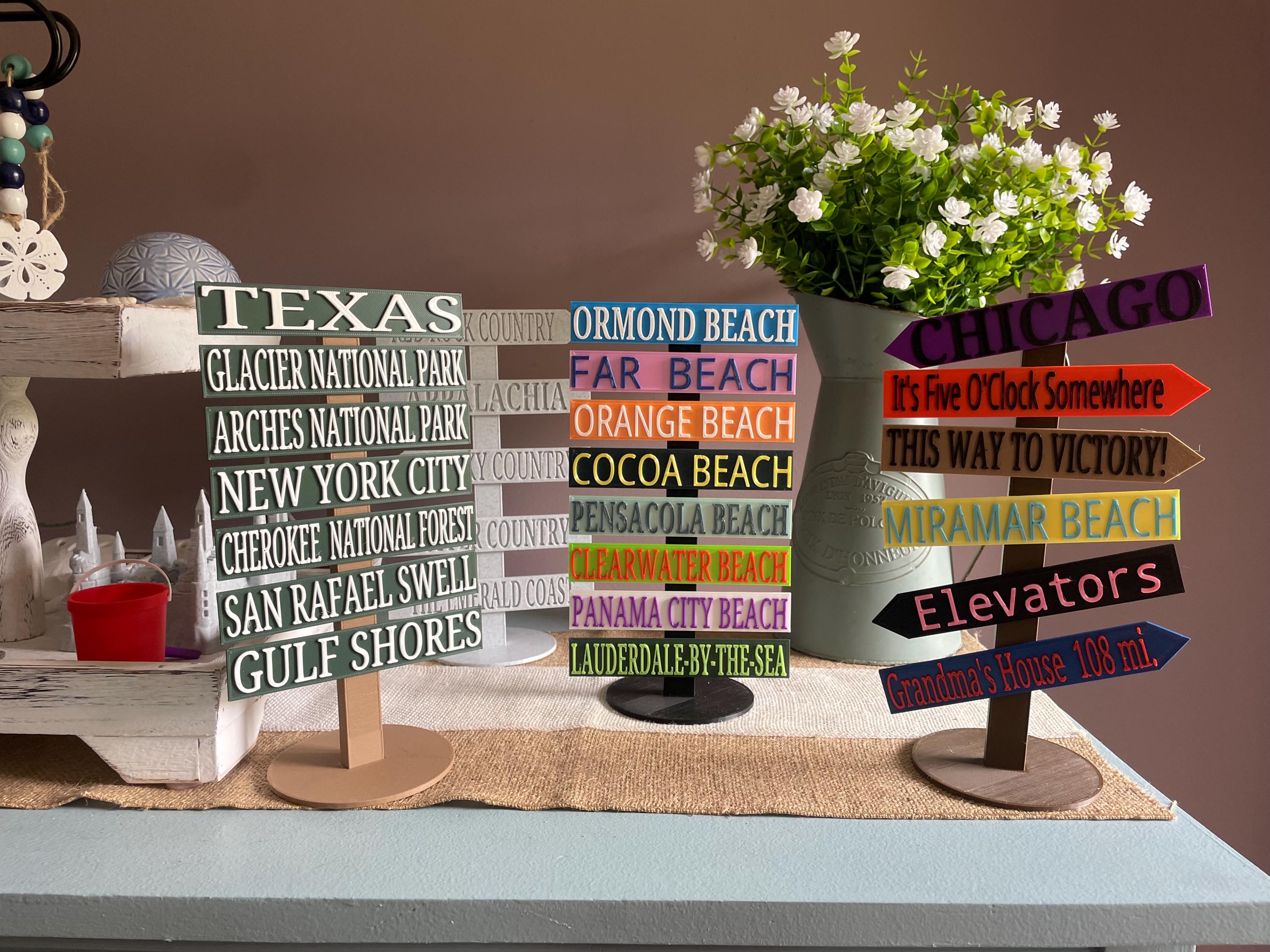 10 Inch Tall, Customizable 3D Printed Directional Sign: Travel ...