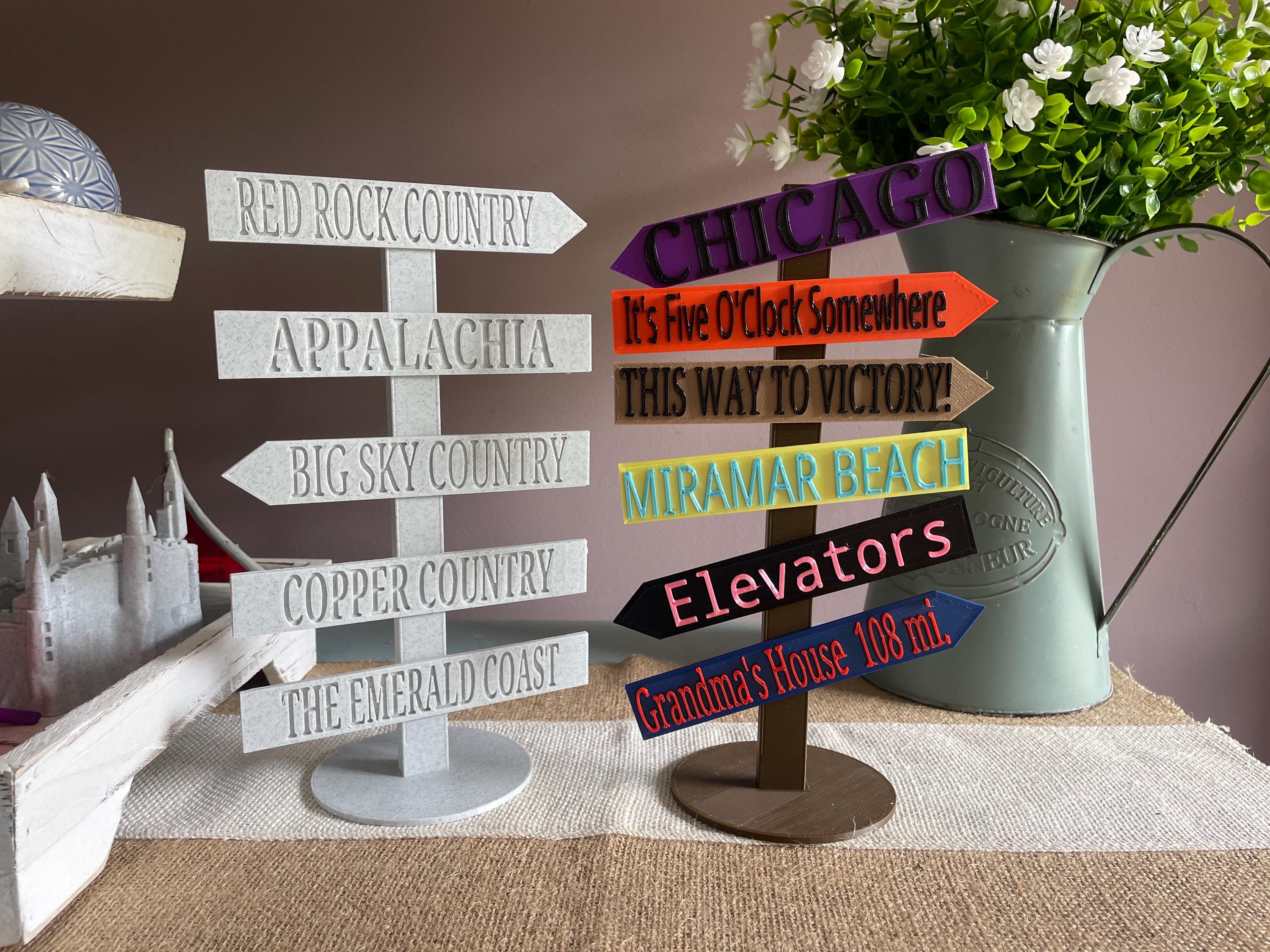 10 Inch Tall, Customizable 3D Printed Directional Sign: Travel ...