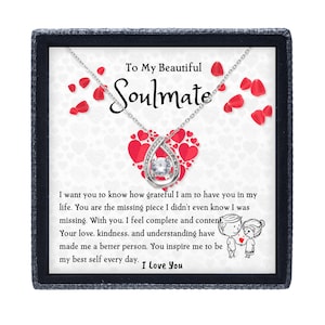 A mi alma gemela collar de piedra flotante regalo para ella, esposa, novia, aniversario, boda, San Valentín, cumpleaños con tarjeta de mensaje y caja LED