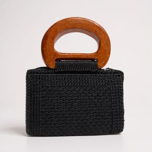 Handmade Woven Mini Bag with Wooden Handle
