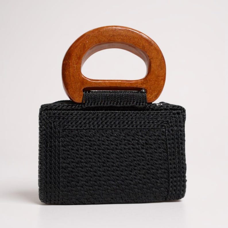 Handmade Woven Mini Bag with Wooden Handle
