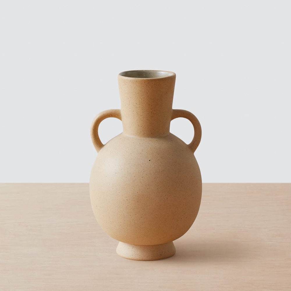 Handmade Sand Terracotta Vase with Handles - Rustic Minimalist Mexican Sculptural Pottery Vessel