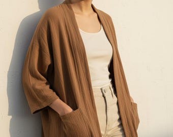 Boho Cotton Kimono Cardigan | Yute Tulum, Lightweight Jacket