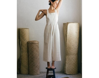 Handmade Linen Jumpsuit | Backless Boho Wide-Leg Overall, Adjustable Straps