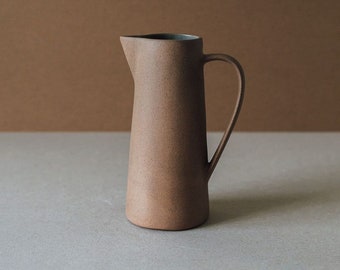 Handmade Terracotta Ceramic Tall Jug - Chocolate Terracotta Rustic Pottery Pitcher - Handmade Artisanal Carafe