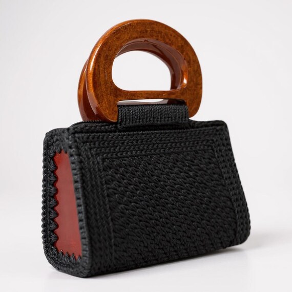Handmade Crochet Mini Bag with Wooden Handle | Structured Artisanal Purse