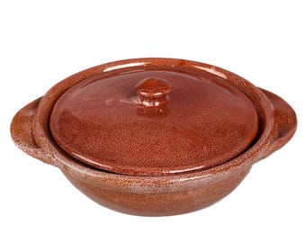 Mexican Ceramic Pan with Lid - Cracked Clay Design, Lead-Free Glaze, Oven and Dishwasher Safe