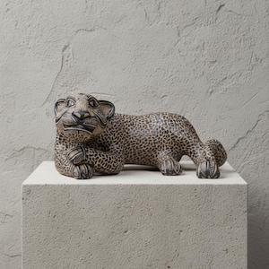 Mayan Clay Jaguar Sculpture | Handmade Mexican Pottery Figurine | Chiapas Folk Art Animal Statue
