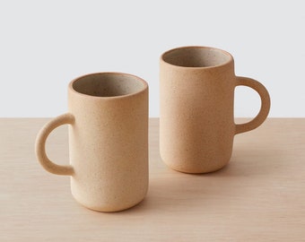 Handmade Terracotta Cylinder Cup, Ceramic Mug, Tan Pottery Cup, Tall Coffee Cup.