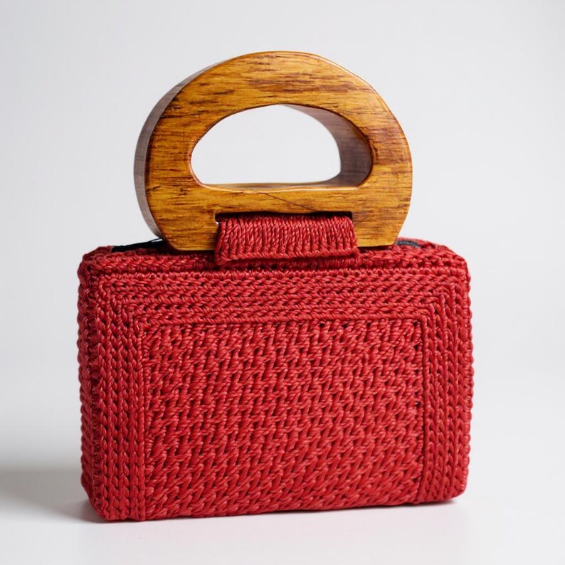 Handmade Woven Mini Bag with Wooden Handle