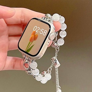 Gemstone Bracelet White Apple Watch Band Women iWatch band 45mm 41mm 40mm 42mm 44mm 49mm 38mm Apple Watch Strap Women Fashion Jewelry Gift