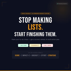 Planificador de prioridades con IA: sistema de productividad para personas con TDAH, generador de planes de acción (archivo HTML)