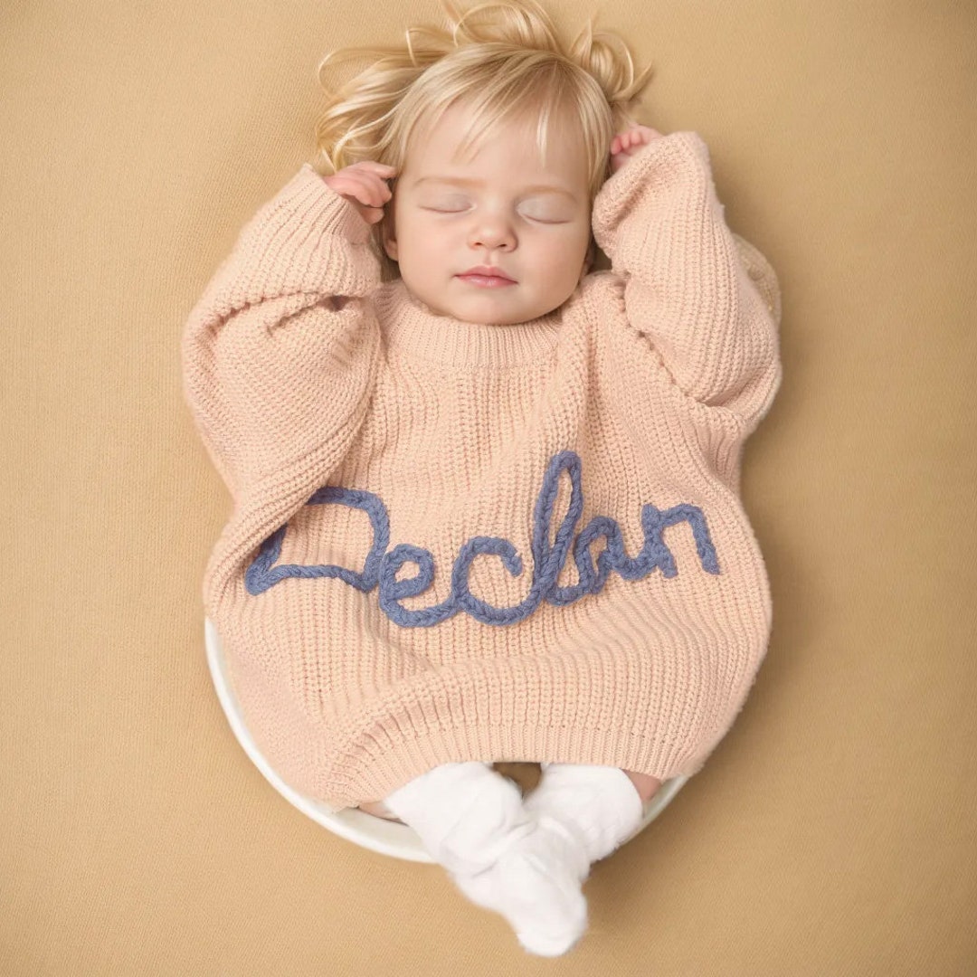 Custom Name Baby Sweater,cute Baby Girls Sweater With Name,personalized Hand Embroidered Baby