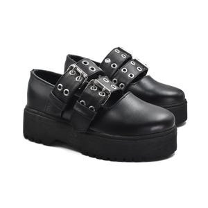 Midnight Creepers | Gothic Platform Shoes with Double Straps & Eyelets | Handmade Vegan Leather | Custom Sizes Alt Footwear