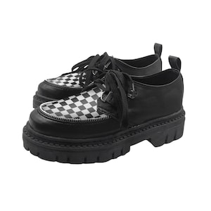 Void Checker | Gothic Punk Creeper Shoes with Checker Toe & Zipper Front | Handmade Vegan Leather | Custom Sizes Alt Style