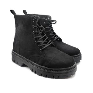 Misfit Boots | Combat Boots | Handmade Black Faux Suede, Punk Goth Vegan Lace-Up, Custom Size Alternative Footwear