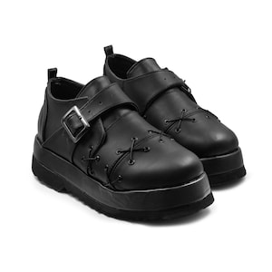 Stitcher Creepers | Gothic Chunky Platform Shoes | Black Vegan Leather, Handmade, Punk Rock Alt Footwear | Custom Sizes Available