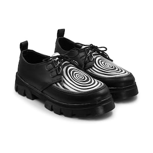 Void Spiral Derbys | Goth Creeper Platform with Spiral Front & Zipper | Handmade Vegan Leather | Alt Punk Shoes