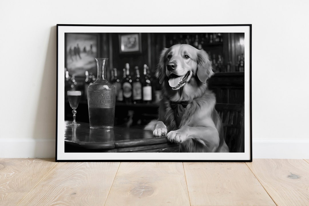 Golden Retriever Whiskey Wall Decor and Wall Art, Retro Decor, Bar