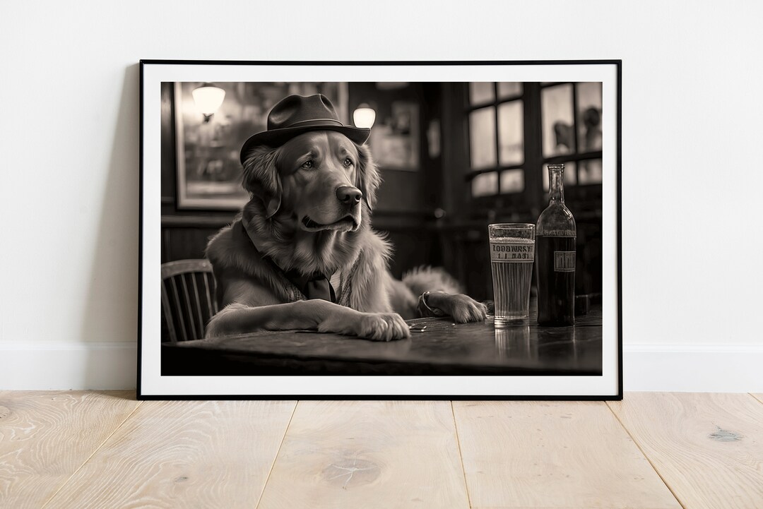 Golden Retriever Whiskey Wall Decor and Wall Art, Retro Decor, Bar
