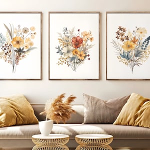 3 Piece Wall Art Boho, Botanical 8x8 Art Prints, 5x5 Botanical Print, Redoute Botanical Print, Watercolor Botanical, Neutral Gallery Wall