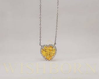 3,98 g, argent 935, collier diamant moissanite, pendentif coeur jaune avec chaîne, pendentif spirale diamant avec chaîne - WB011