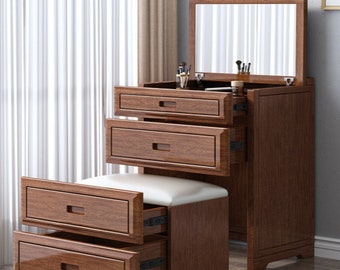 Solid Wood Dressing Table, Small Walnut Bedroom Makeup Table, Integrated Flip Solid Wood Storage Bedside Cabinet, Sofa Cabinet