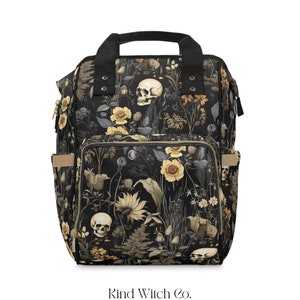 Diaper Backpack | Withered Skulls | Dark Cottage-Core Baby Bag