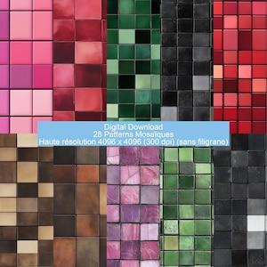 Peut inclure: Téléchargement numérique de 28 motifs de mosaïque dans différentes couleurs et textures. Les motifs sont en haute résolution, 4096 x 4096 pixels, et 300 dpi. Le téléchargement ne comprend pas de filigrane.
