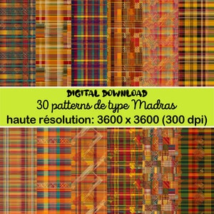 Papier numérique Madras lot de 30 patterns de type Madras à télécharger - haute résolution - Motifs colorés pour projets