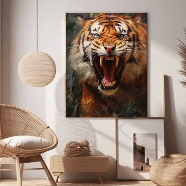 Arte su tela della tigre | Decorazione murale della fauna selvatica | Pittura animale fatta a mano | Gatti selvatici