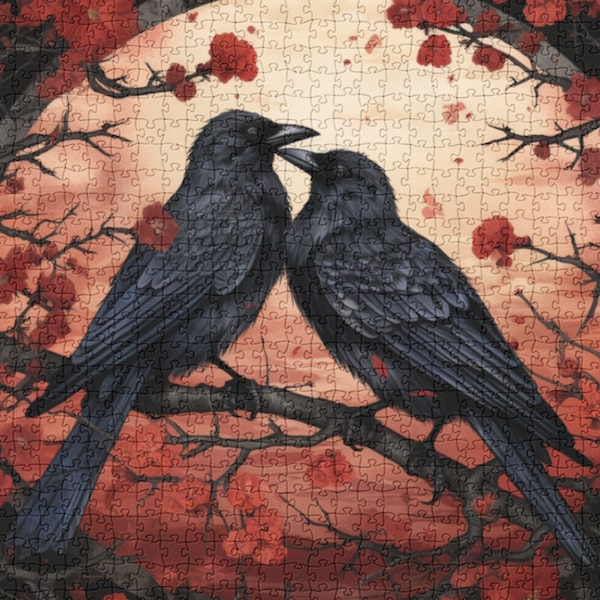 Puzzle Gothic Raven Love | Puzzle unique pour adultes | Ravissement artistique des amateurs de corbeaux | Puzzle (120, 252, 500 pièces)