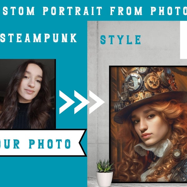 Niestandardowa grafika ścienna z portretem | Spersonalizowany prezent|steampunk  style