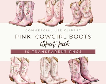 Pink Floral Cowgirl Boots Clipart, Country Western PNG Graphics