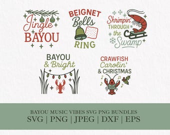 Cajun Christmas SVG PNG Bundle, Bayou Christmas Clipart, Funny Louisiana Holiday Cut Files
