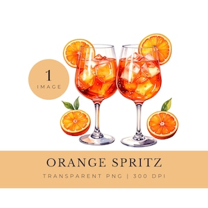 Orange Spritz PNG, Summer Spritz Party Graphic, Watercolor Signature Cocktail Clipart
