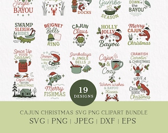 Cajun Christmas SVG Bundle, Bayou Christmas PNG Clipart, Cricut Silhouette Cut Files