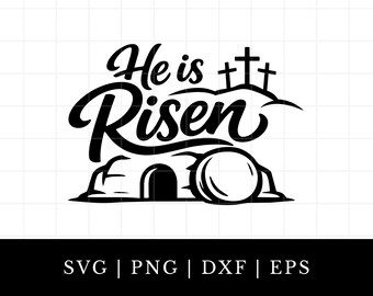 Ha resucitado SVG, archivo de corte de Pascua cristiana, diseño de cruz de tumba vacía, silueta de Cricut