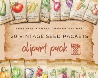Clipart de paquete de semillas vintage, gráficos PNG de huerto de acuarela, clipart de diario basura