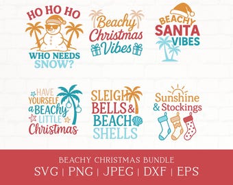 Paquete SVG navideño playero: imágenes prediseñadas de vacaciones tropicales, imágenes PNG navideñas costeras, archivos de corte de silueta de Cricut