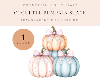 Coquette Pumpkin Stack PNG: Pastel Halloween Clipart
