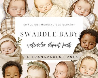 Watercolor Swaddle Baby Clipart: Newborns in Muslin Wraps, Sleeping Babies PNG, Gender Neutral Graphics